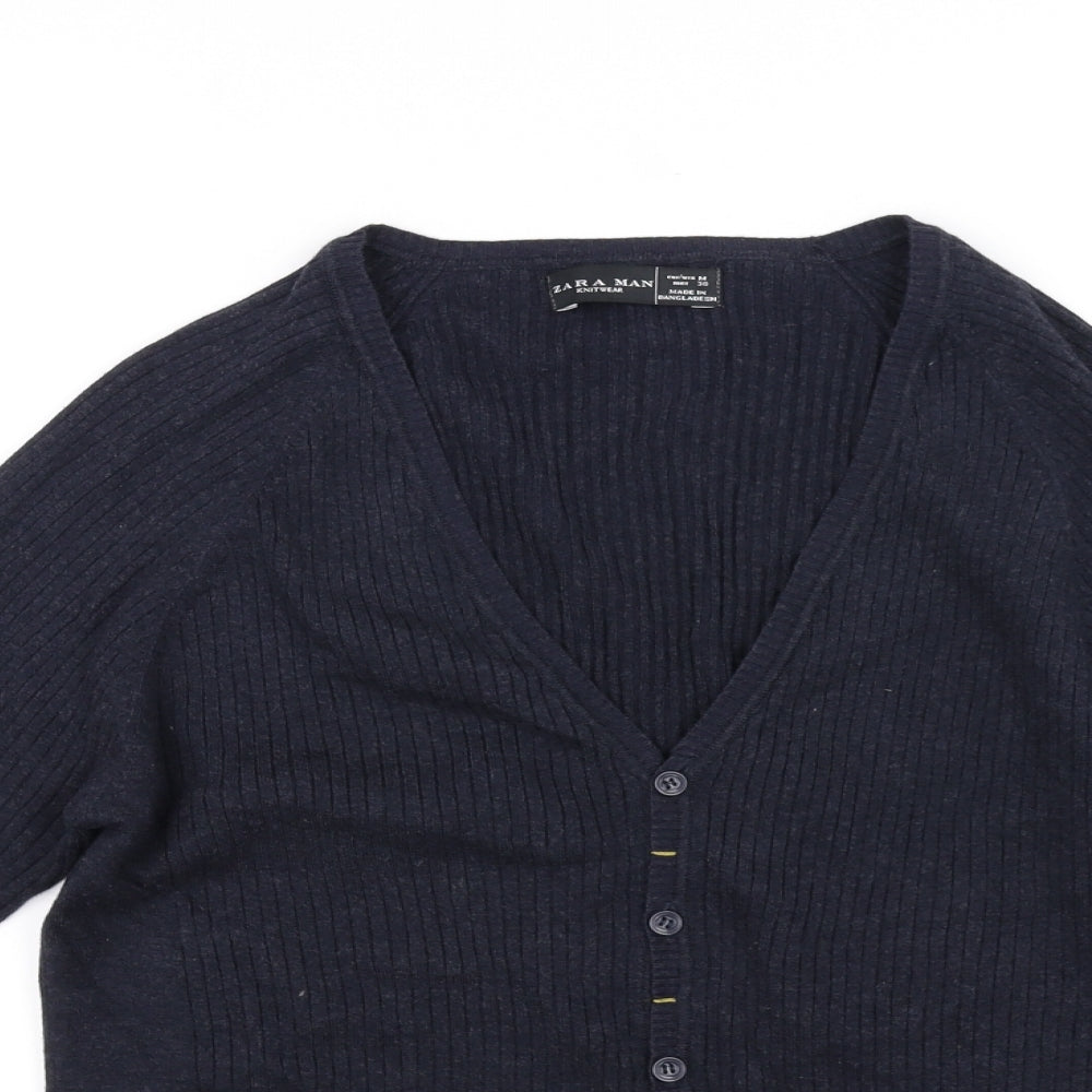 Zara Knit Mens Blue   Cardigan Jumper Size M