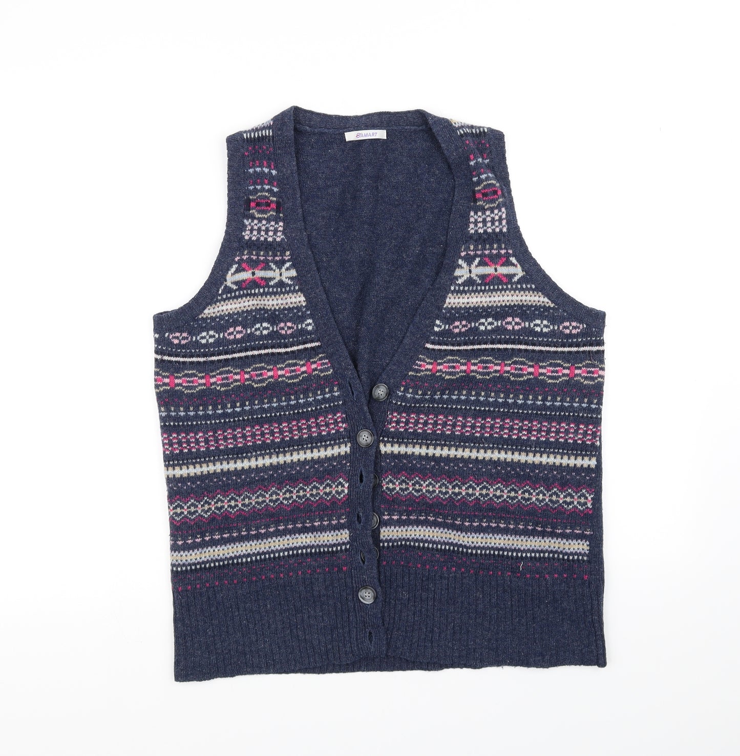 Damart Womens Blue Geometric  Vest Jumper Size 16