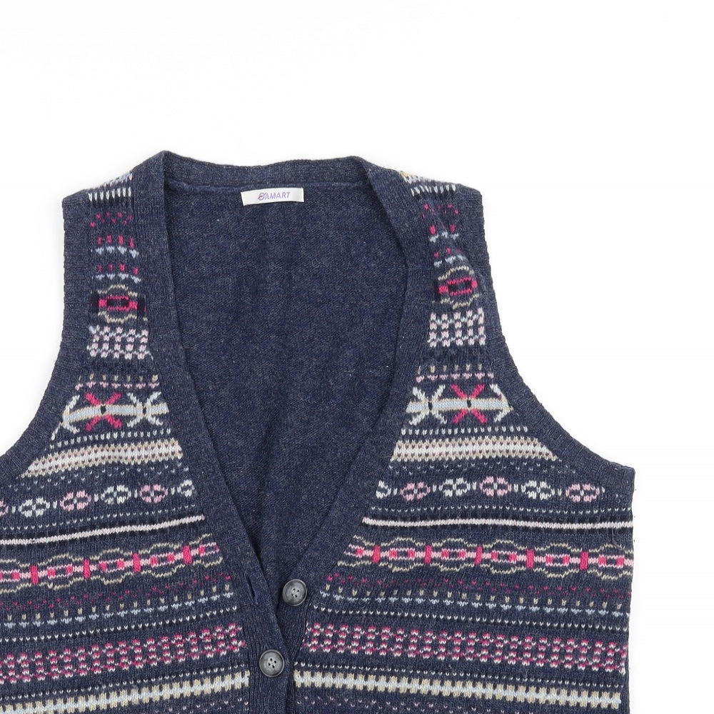 Damart Womens Blue Geometric  Vest Jumper Size 16