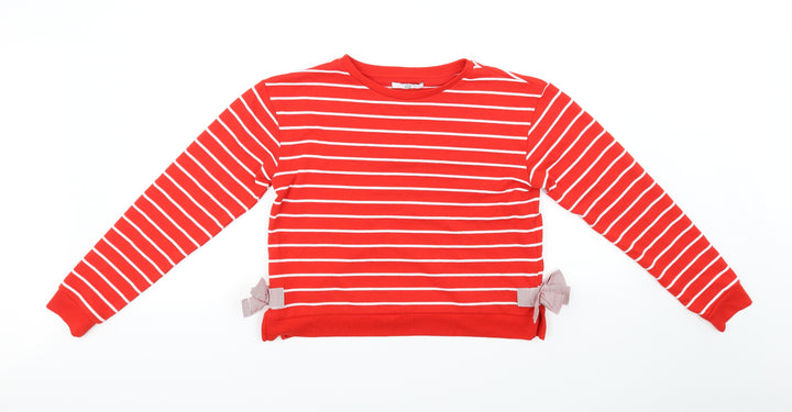 M&S Kids Girls Red Striped Pullover Jumper Size 12-13 Years - bows