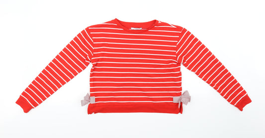 Front view of Marks & Spencer Kids girls’ red striped jumper, size 12-13, years - bows