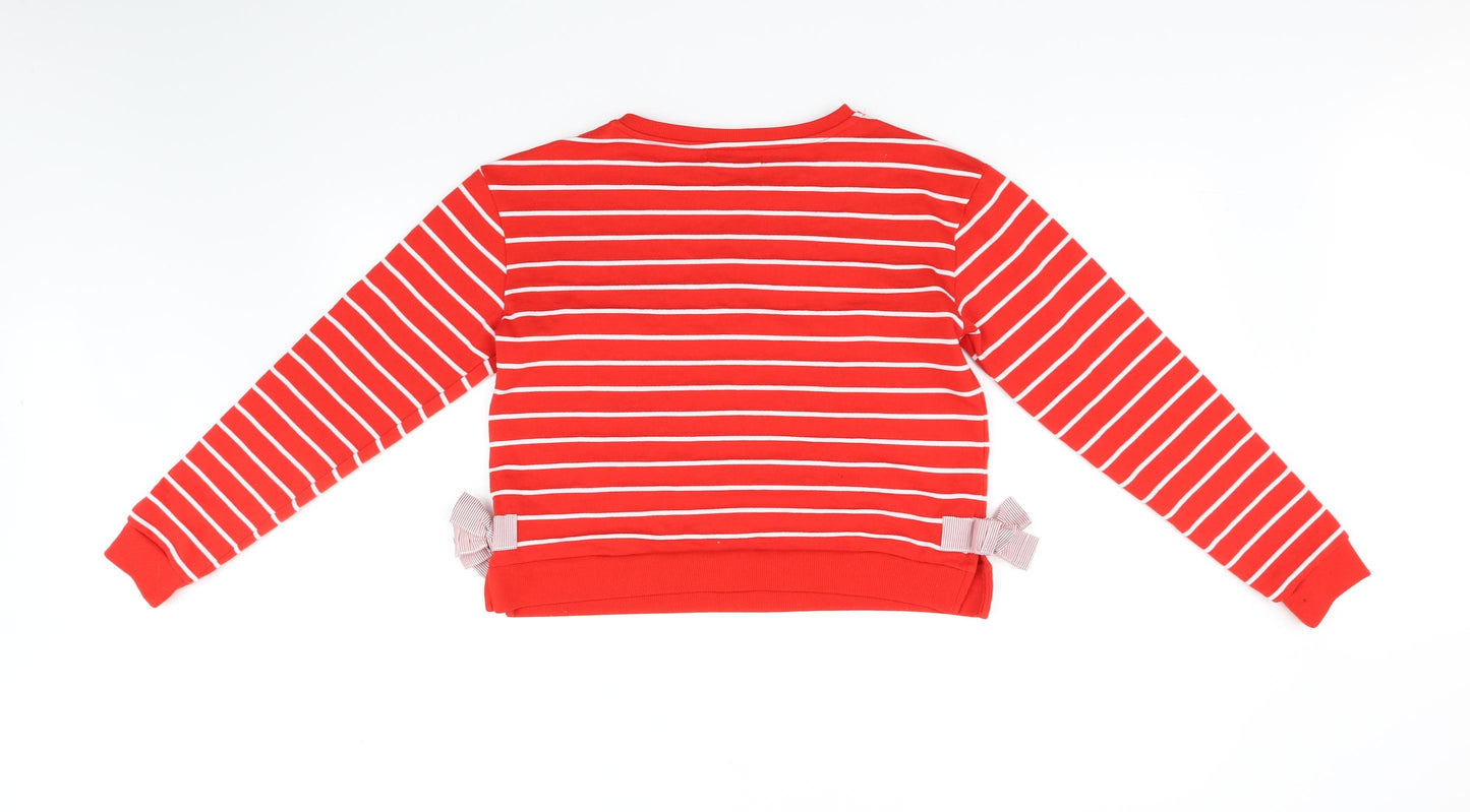 M&S Kids Girls Red Striped  Pullover Jumper Size 12-13 Years  - bows