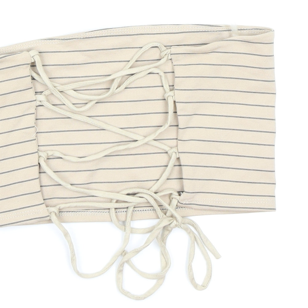 Fashion Nova Womens Beige Striped  Cropped Tank Size M