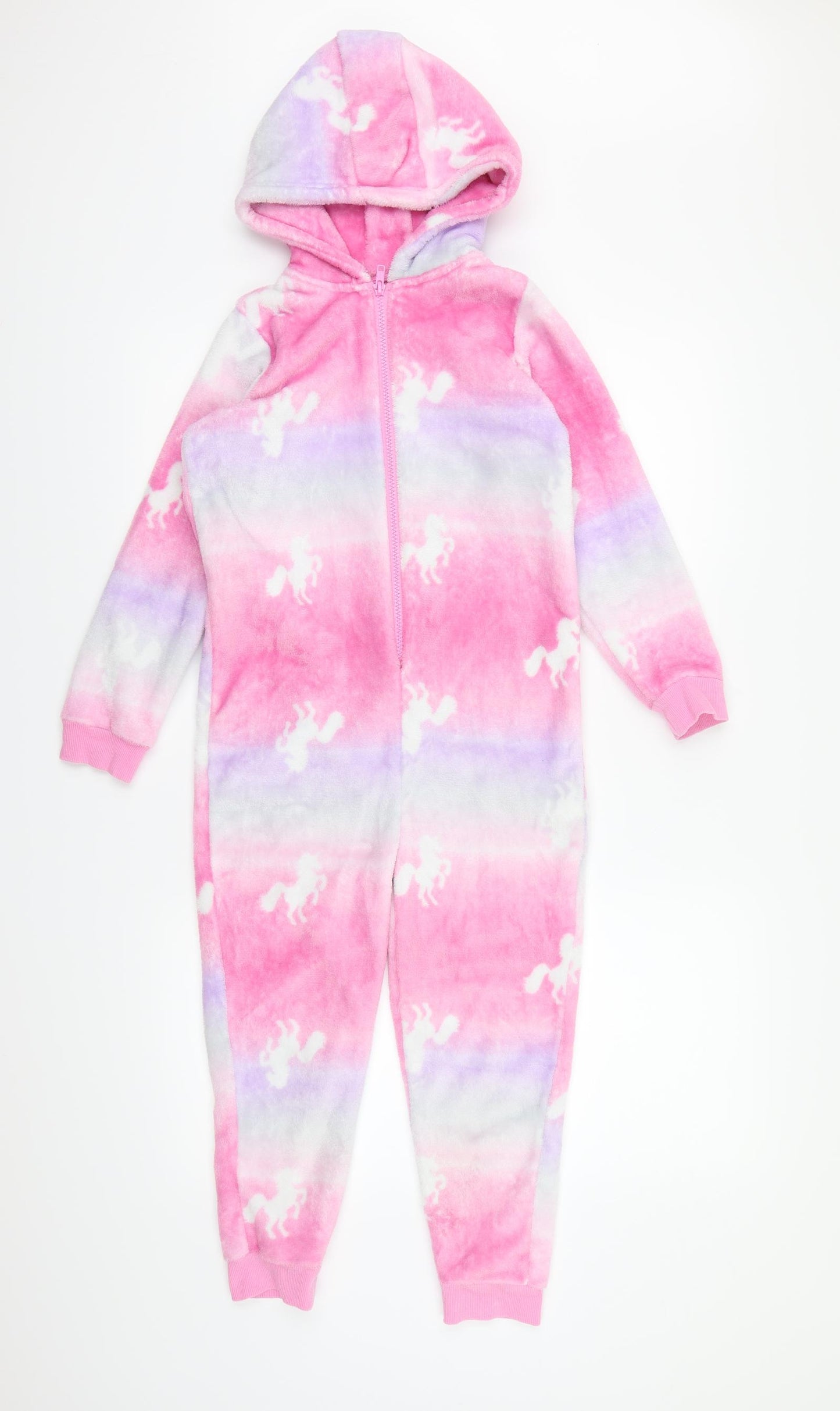 Matalan Girls Pink  Fleece Top One Piece Size 8 Years  - unicorn all in one