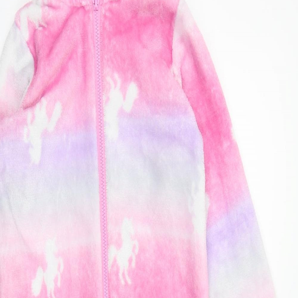 Matalan Girls Pink  Fleece Top One Piece Size 8 Years  - unicorn all in one