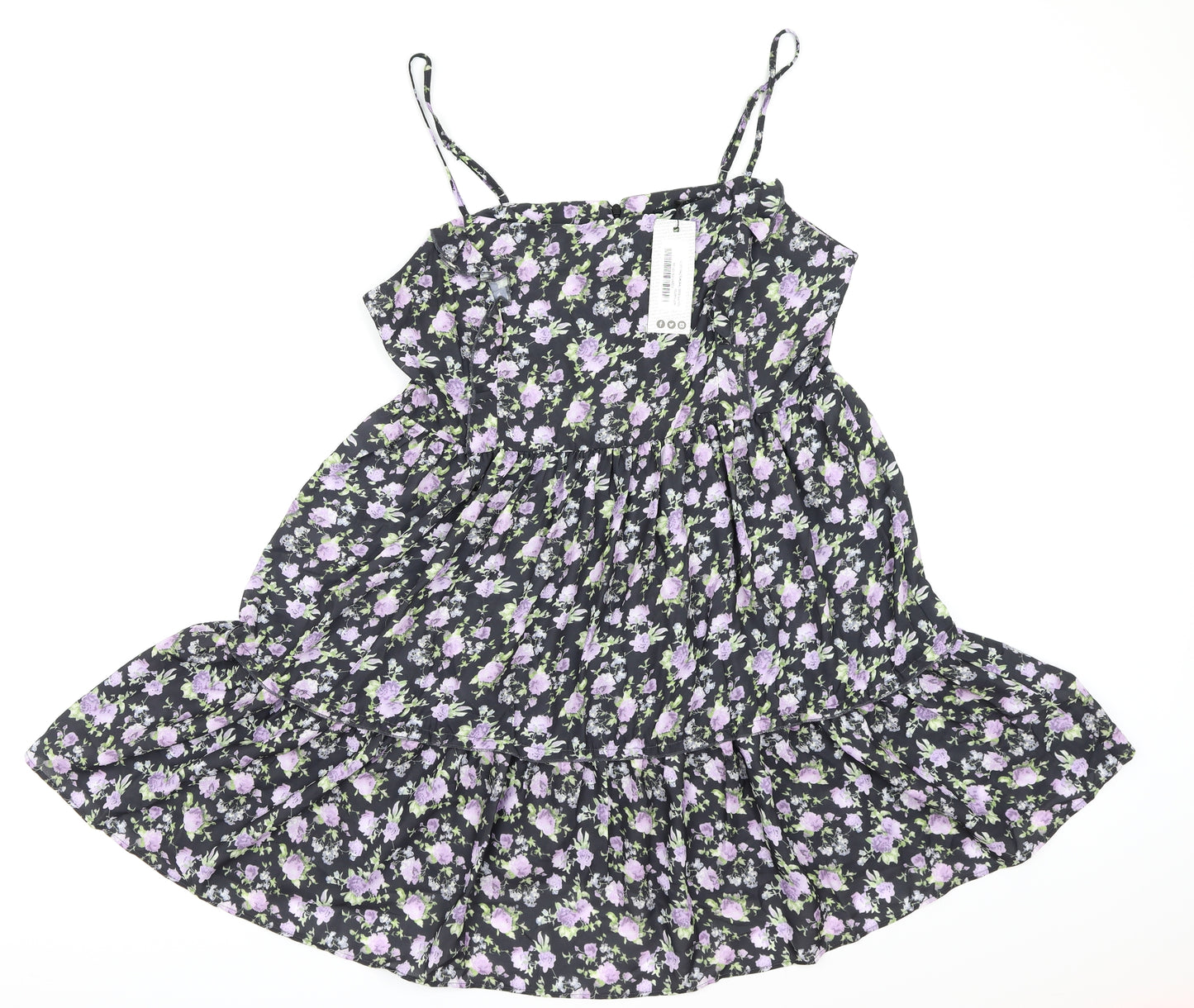 Boohoo Womens Black Floral  Trapeze & Swing  Size 16