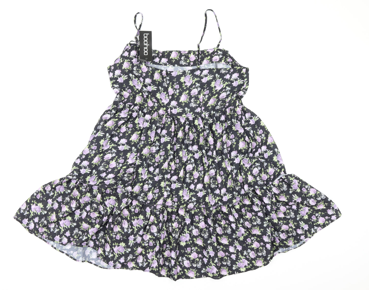 Boohoo Womens Black Floral  Trapeze & Swing  Size 16