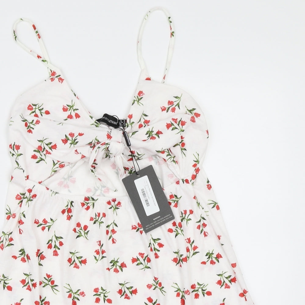 PRETTYLITTLETHING Womens White Floral  Mini  Size 16
