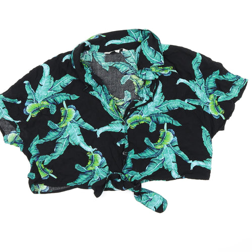 Brave Soul Womens Black Floral  Wrap Button-Up Size L