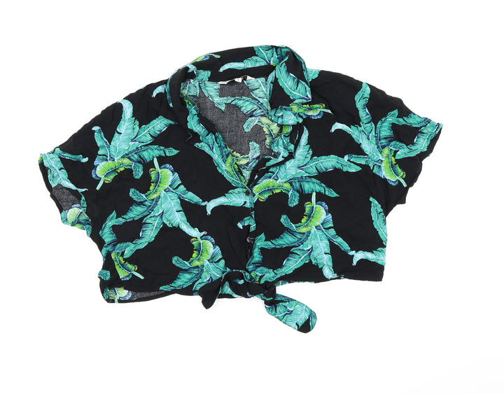 Brave Soul Womens Black Floral Wrap Button-Up Size L