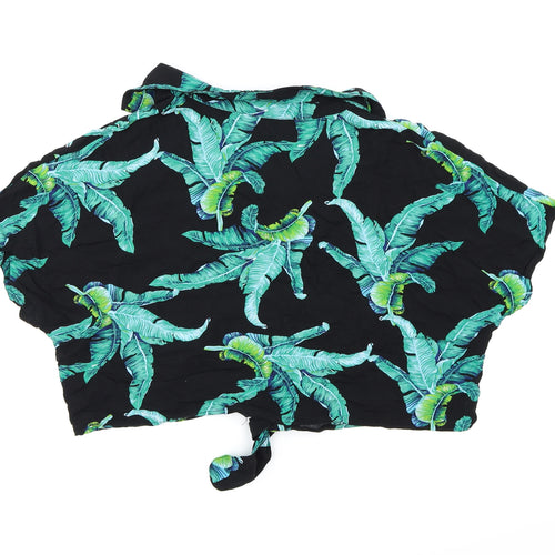 Brave Soul Womens Black Floral  Wrap Button-Up Size L