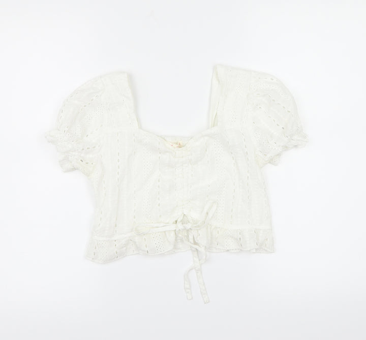 ROMWE Womens White   Cropped Blouse Size L