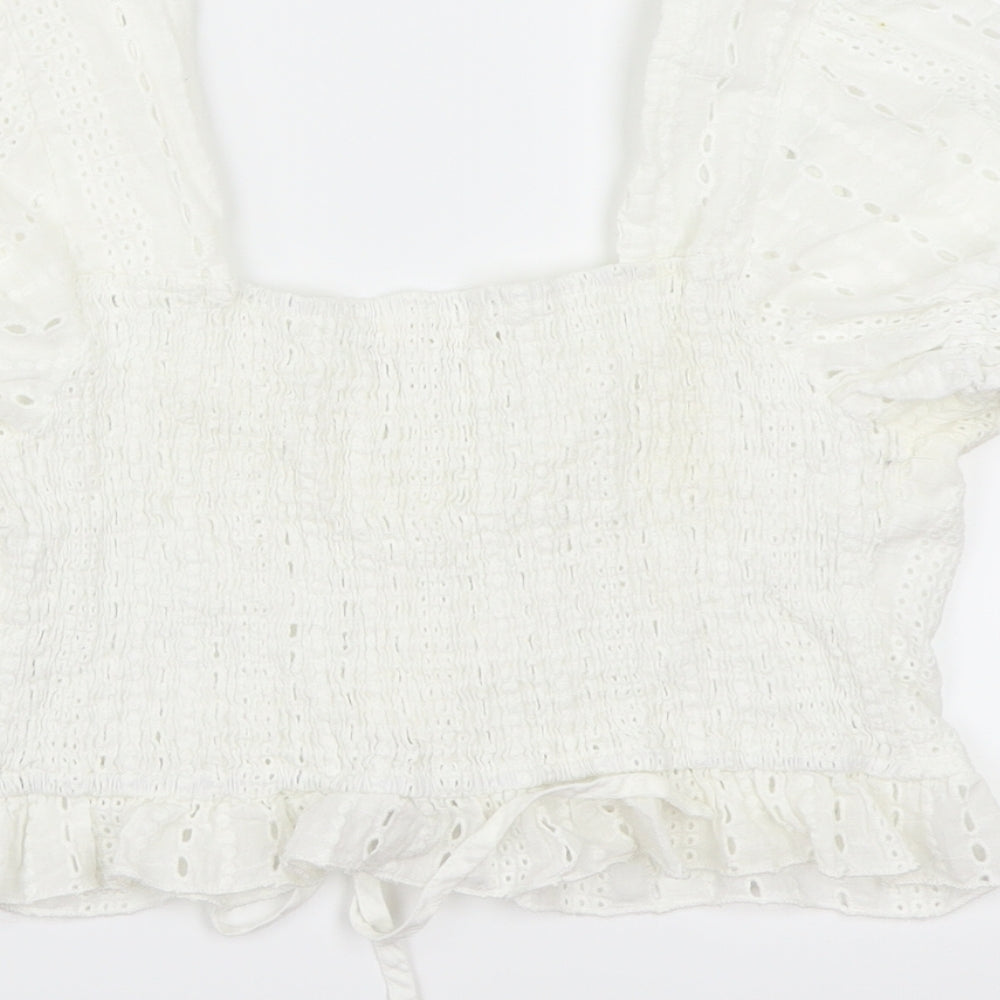 ROMWE Womens White   Cropped Blouse Size L