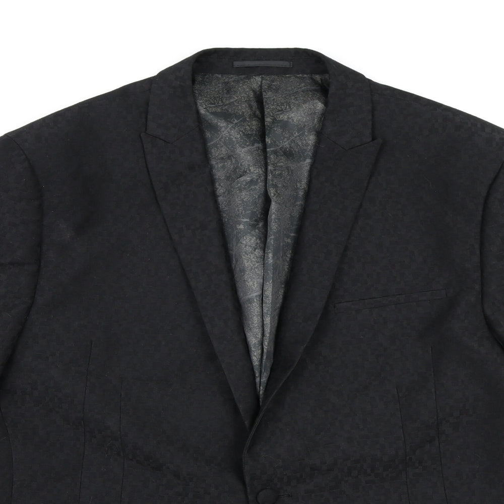 Label Lab Mens Black Check Rayon Jacket Blazer Size 44