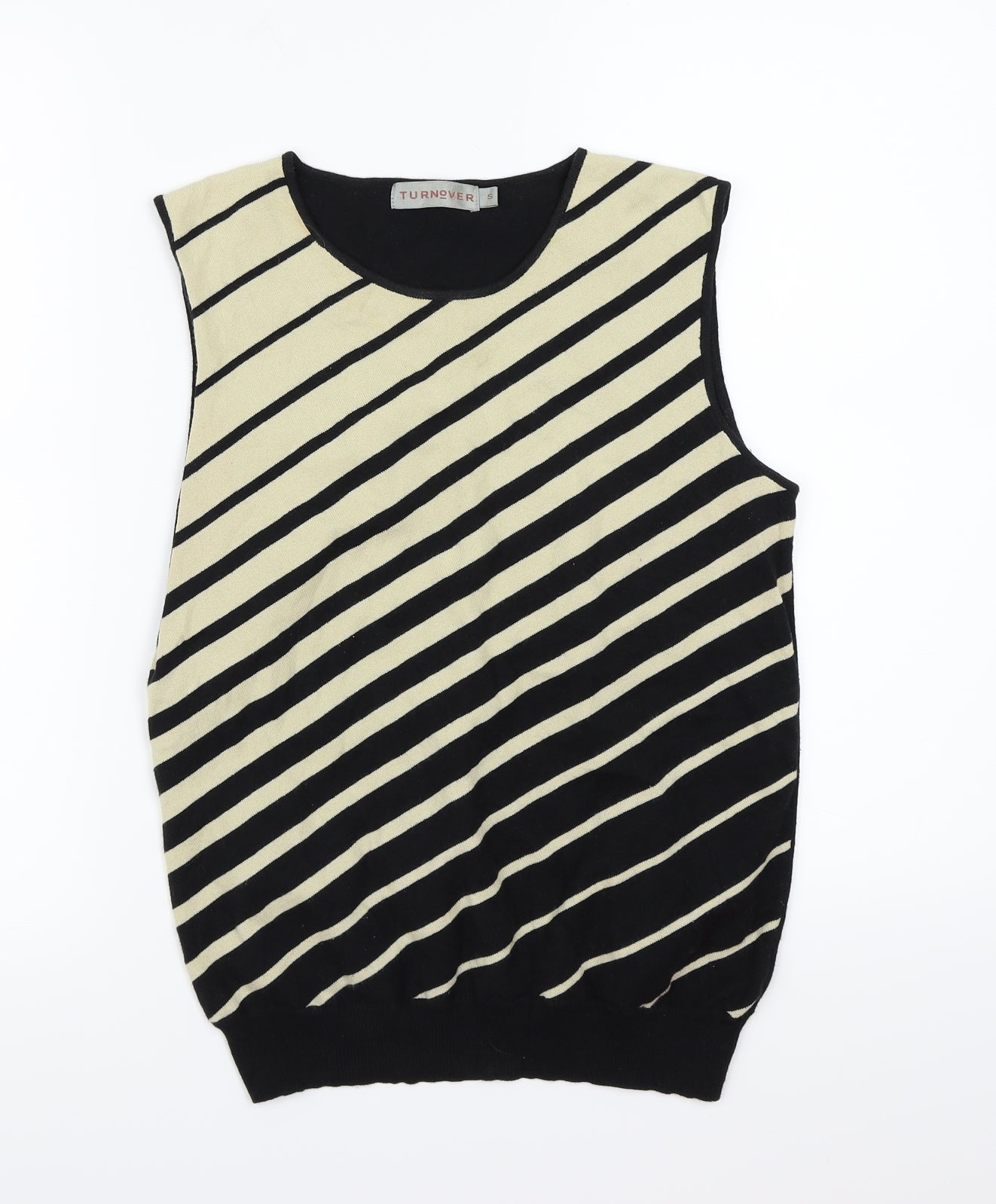 Turnover Womens Blue Striped Knit Vest Jumper Size S