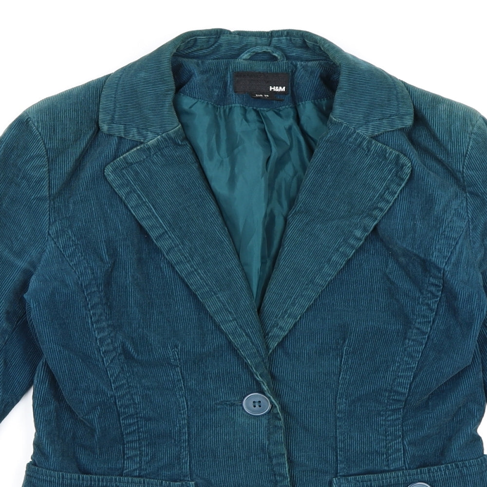 H&M Womens Blue  Corduroy Jacket Blazer Size 8