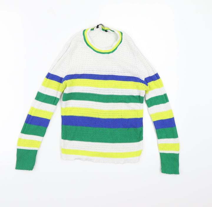 Stradivarius Womens White Striped Knit Pullover Jumper Size S