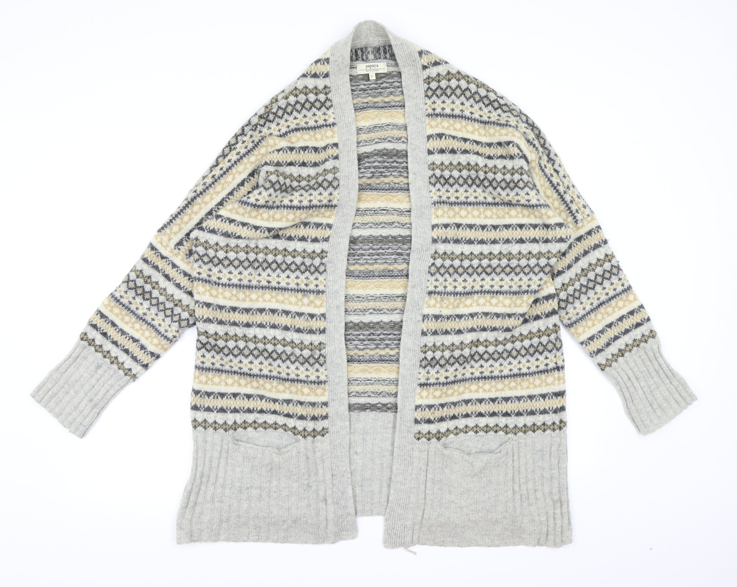 Papaya Womens Grey Plaid Knit Cardigan Jumper Size L