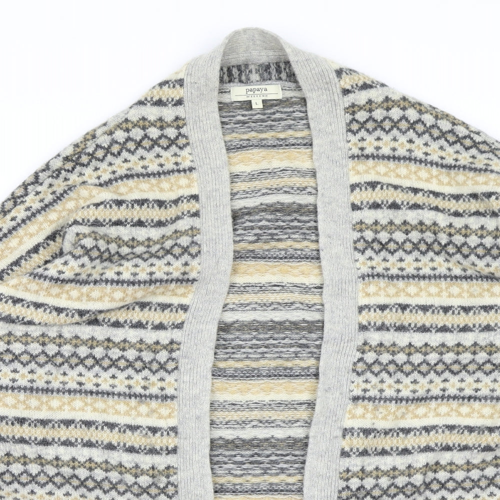 Papaya Womens Grey Plaid Knit Cardigan Jumper Size L