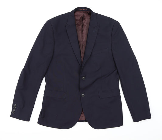 Front view of Next men’s blue rayon jacket suit jacket, size 42