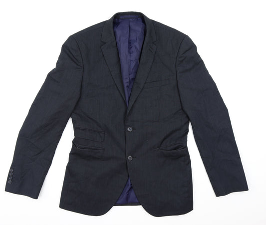 Front view of George men’s blue striped rayon jacket suit jacket, size 38