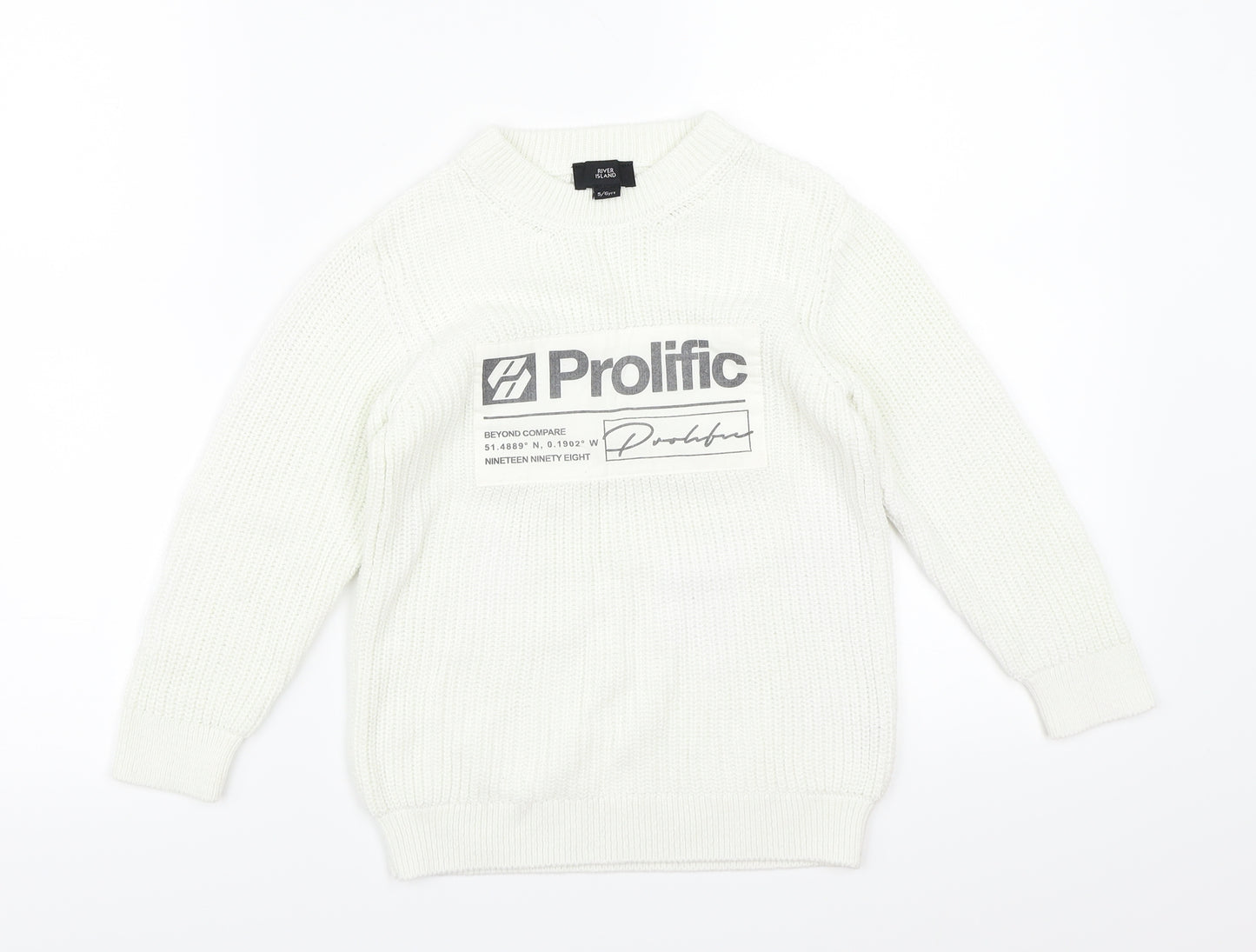 River Island Boys White  Knit  Jumper Size 5-6 Years