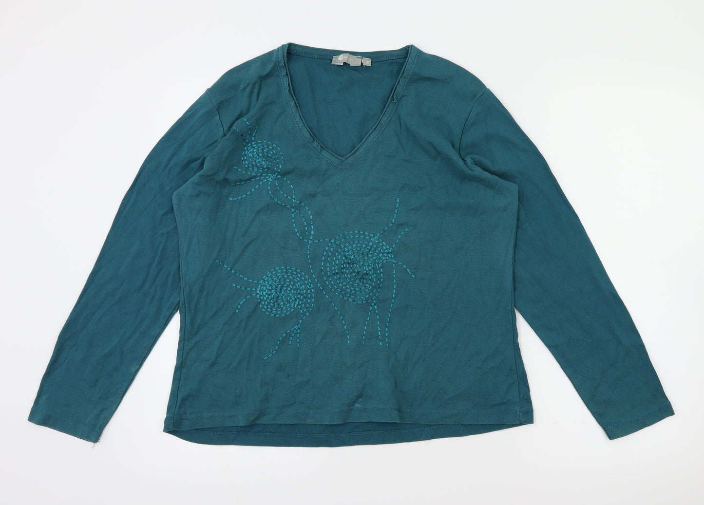 Mia Moda Womens Green Floral  Basic T-Shirt Size 16