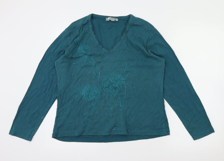 Mia Moda Womens Green Floral Basic T-Shirt Size 16