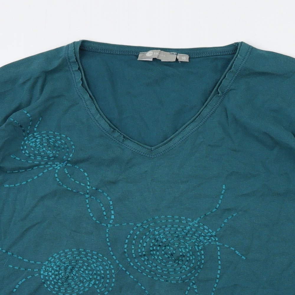 Mia Moda Womens Green Floral  Basic T-Shirt Size 16