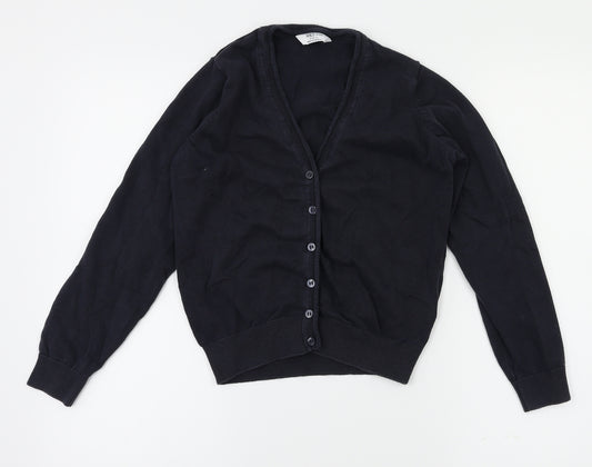 Front view of Marks & Spencer girls’ blue cardigan jumper, size 9-10, years