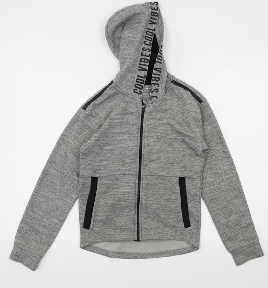 Front view of Nutmeg boys’ grey full zip hoodie, size 9-10, years