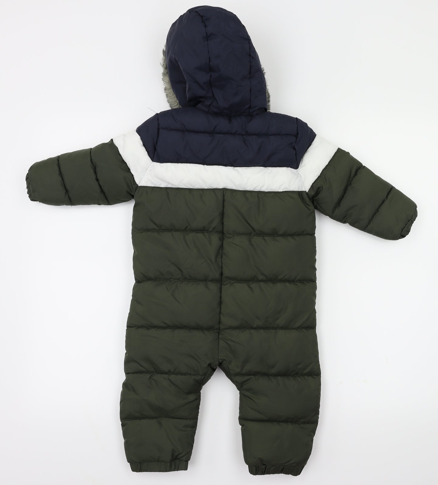 FRE&FLO Boys Green Striped  Basic Coat Snowsuit Size 12-18 Months