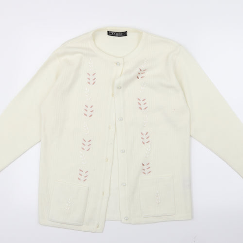 Sanco Womens White  Knit Cardigan Jumper Size L