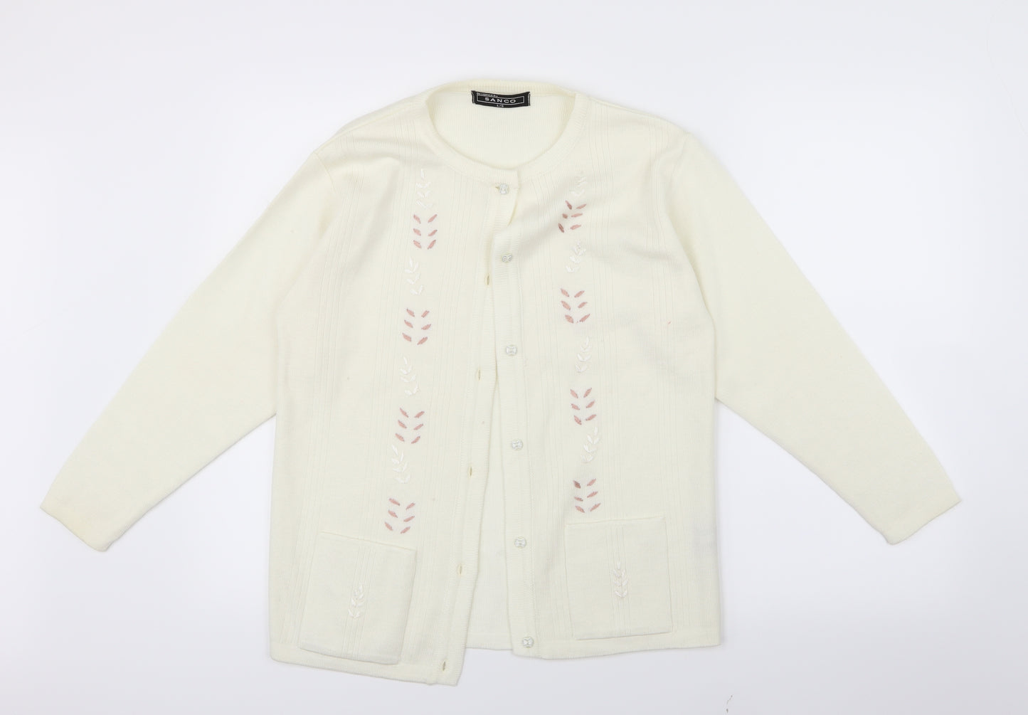 Sanco Womens White  Knit Cardigan Jumper Size L