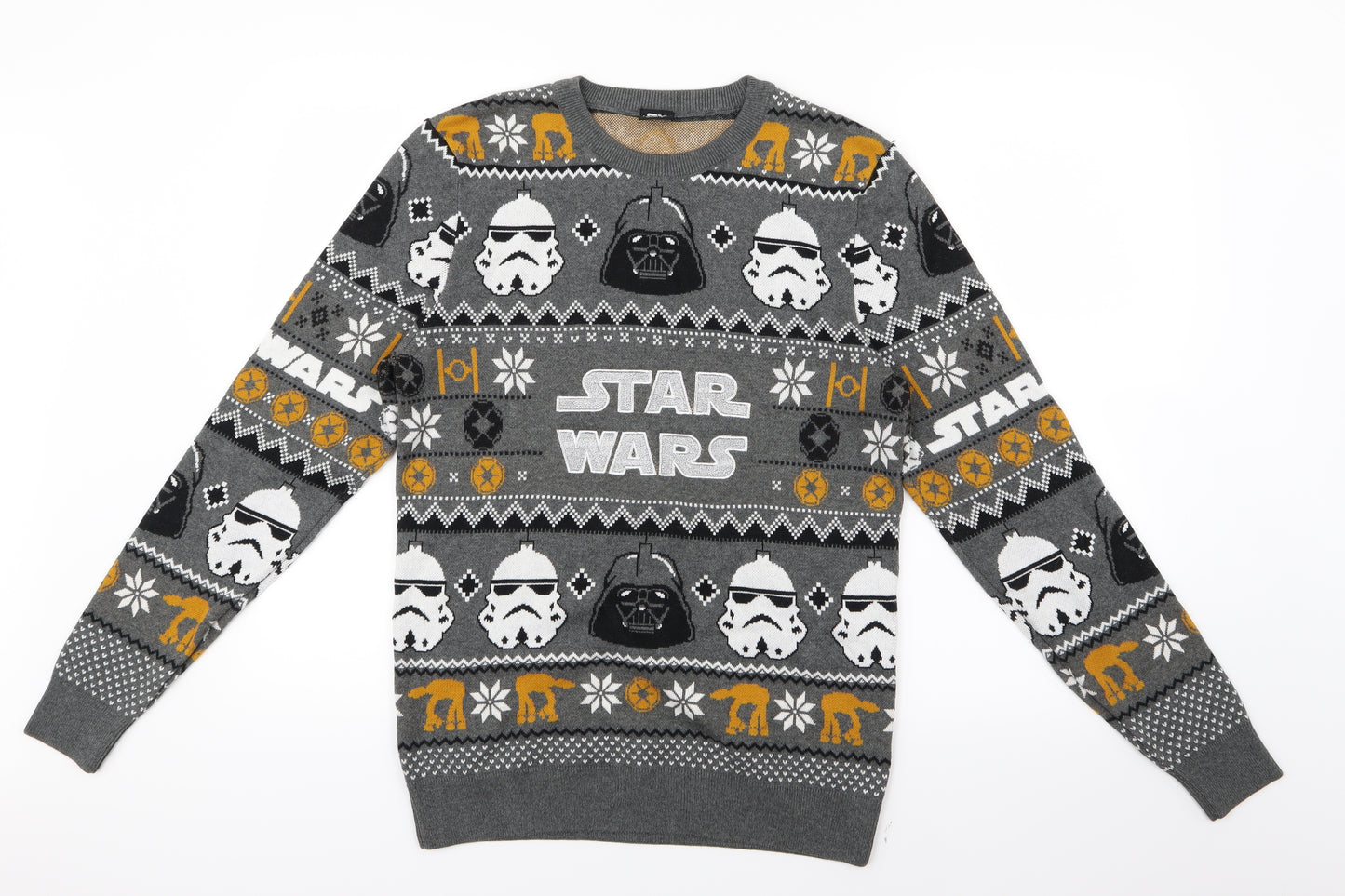George Mens Grey Geometric Knit Pullover Jumper Size S  - Star Wars