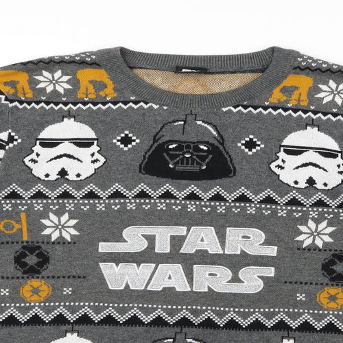 George Mens Grey Geometric Knit Pullover Jumper Size S  - Star Wars