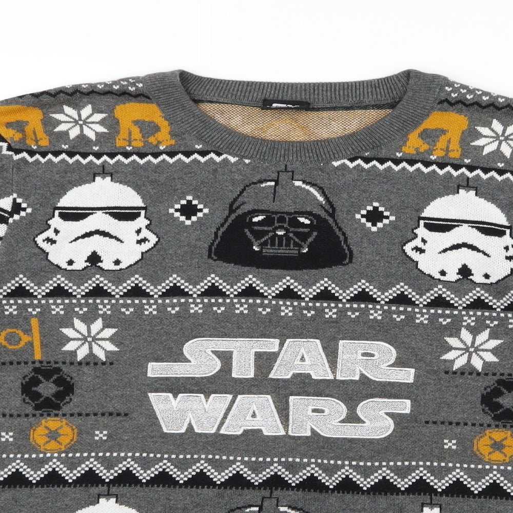 George Mens Grey Geometric Knit Pullover Jumper Size S  - Star Wars