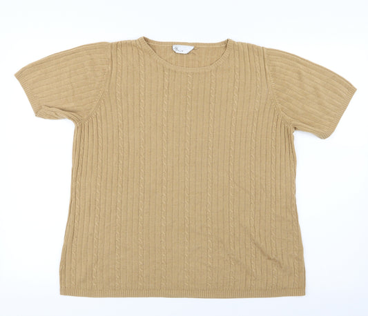 Front view of BHS women’s beige knit basic t-shirt, size UK 18