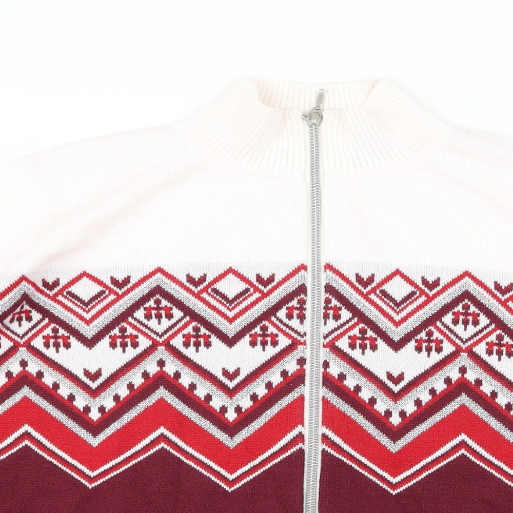 Mona Womens Red Geometric Knit Jacket  Size 18
