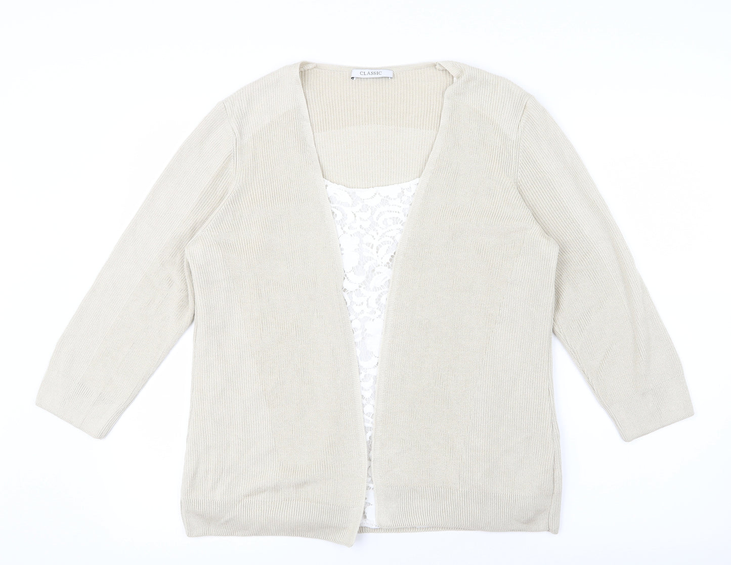 Marks and Spencer Womens Ivory  Knit Pullover Jumper Size 16  - Top and cardigan in one