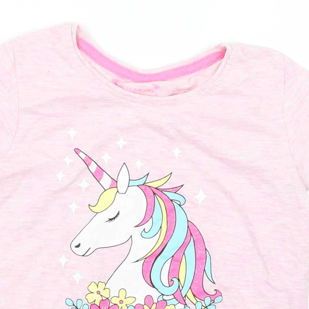 Primark Girls Pink   Basic T-Shirt Size 5-6 Years  - Unicorn