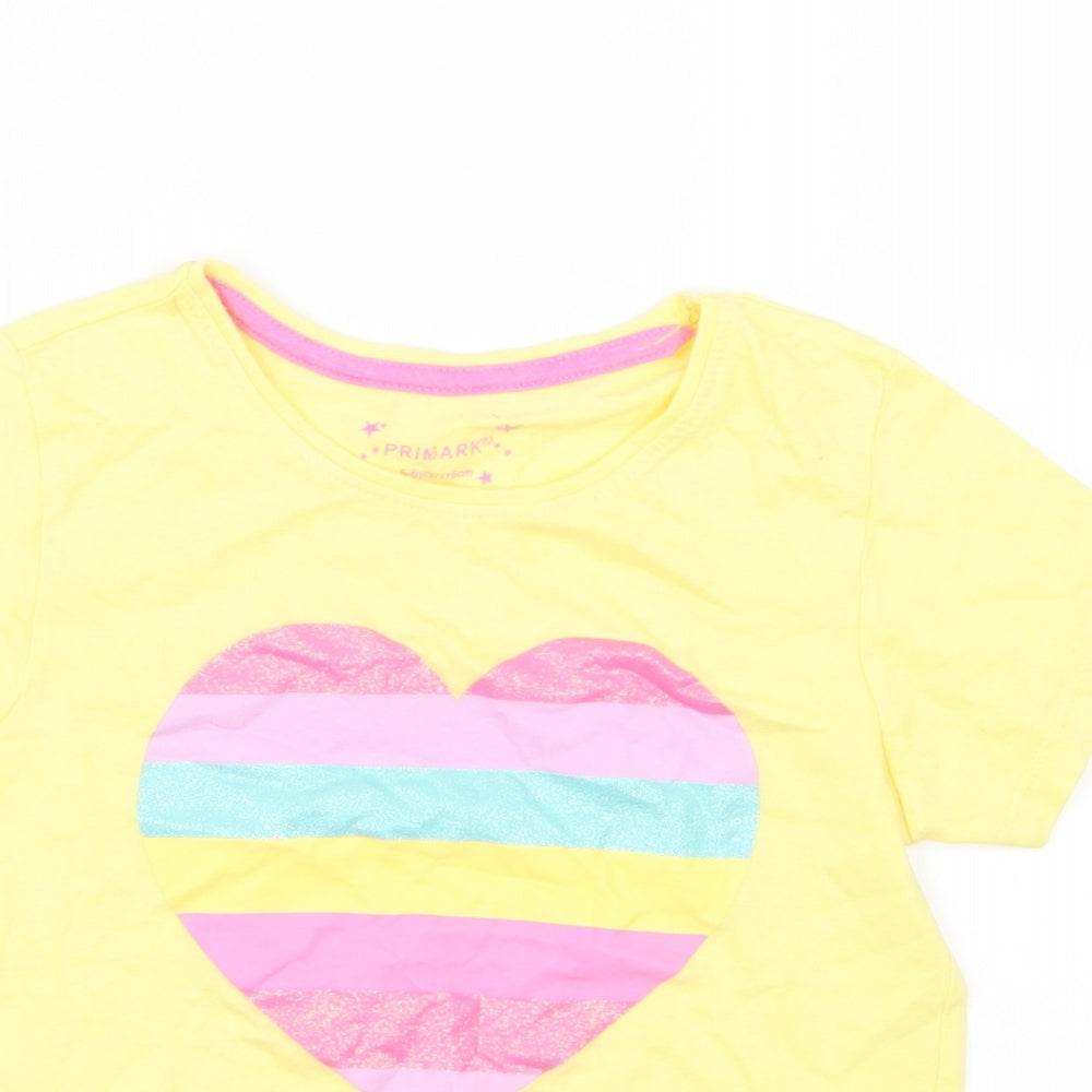 Primark Girls Yellow   Basic T-Shirt Size 5-6 Years