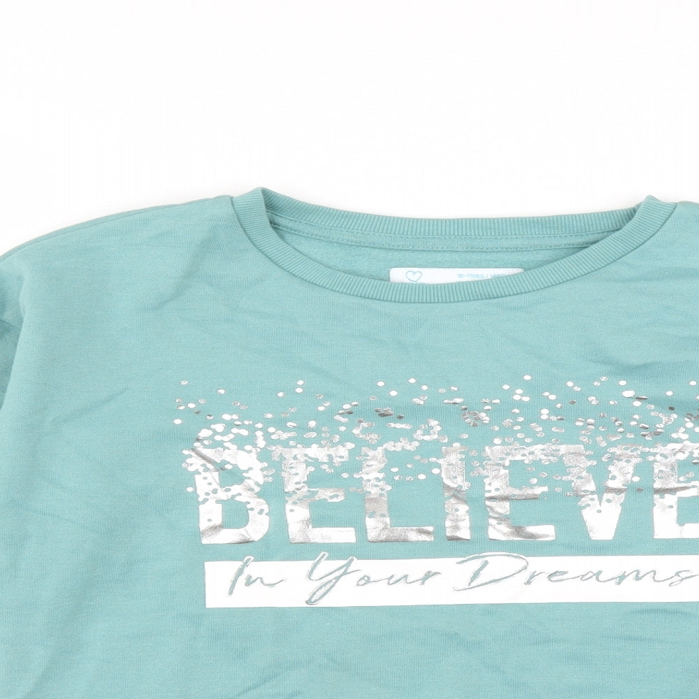 Primark Girls Green   Pullover Sweatshirt Size 10-11 Years  - Believe In Your Dreams