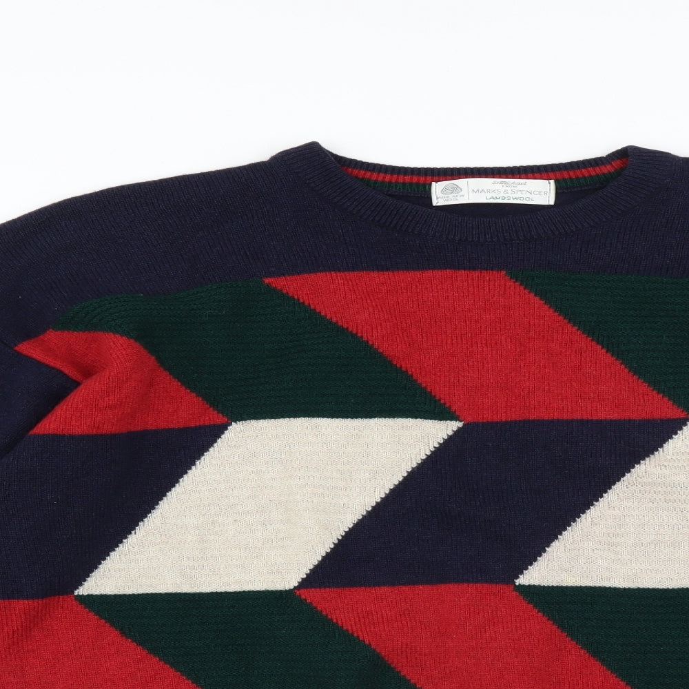 Marks and Spencer Mens Blue Geometric  Pullover Jumper Size M