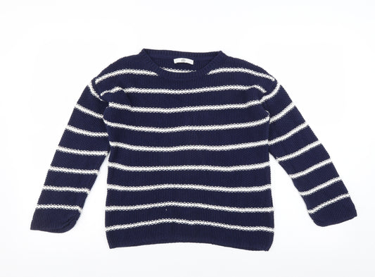 Front view of Marks & Spencer girls’ blue striped jumper, size 13-14, years
