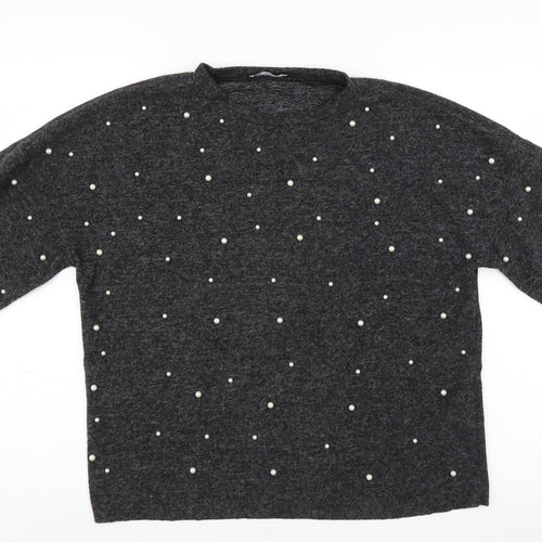 Zara Womens Grey   Pullover Jumper Size S  - Pearl Detail