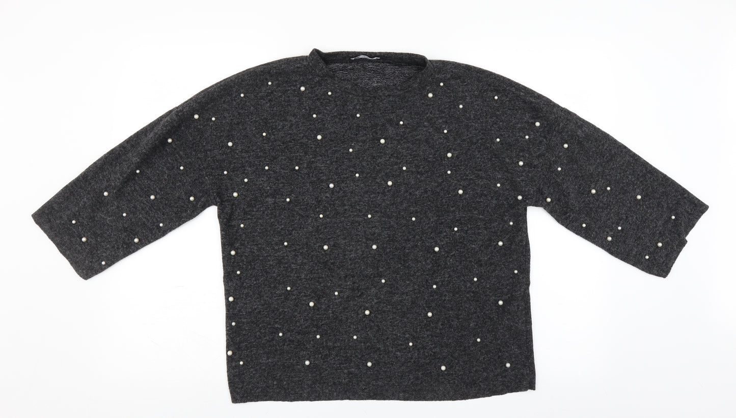Zara Womens Grey   Pullover Jumper Size S  - Pearl Detail