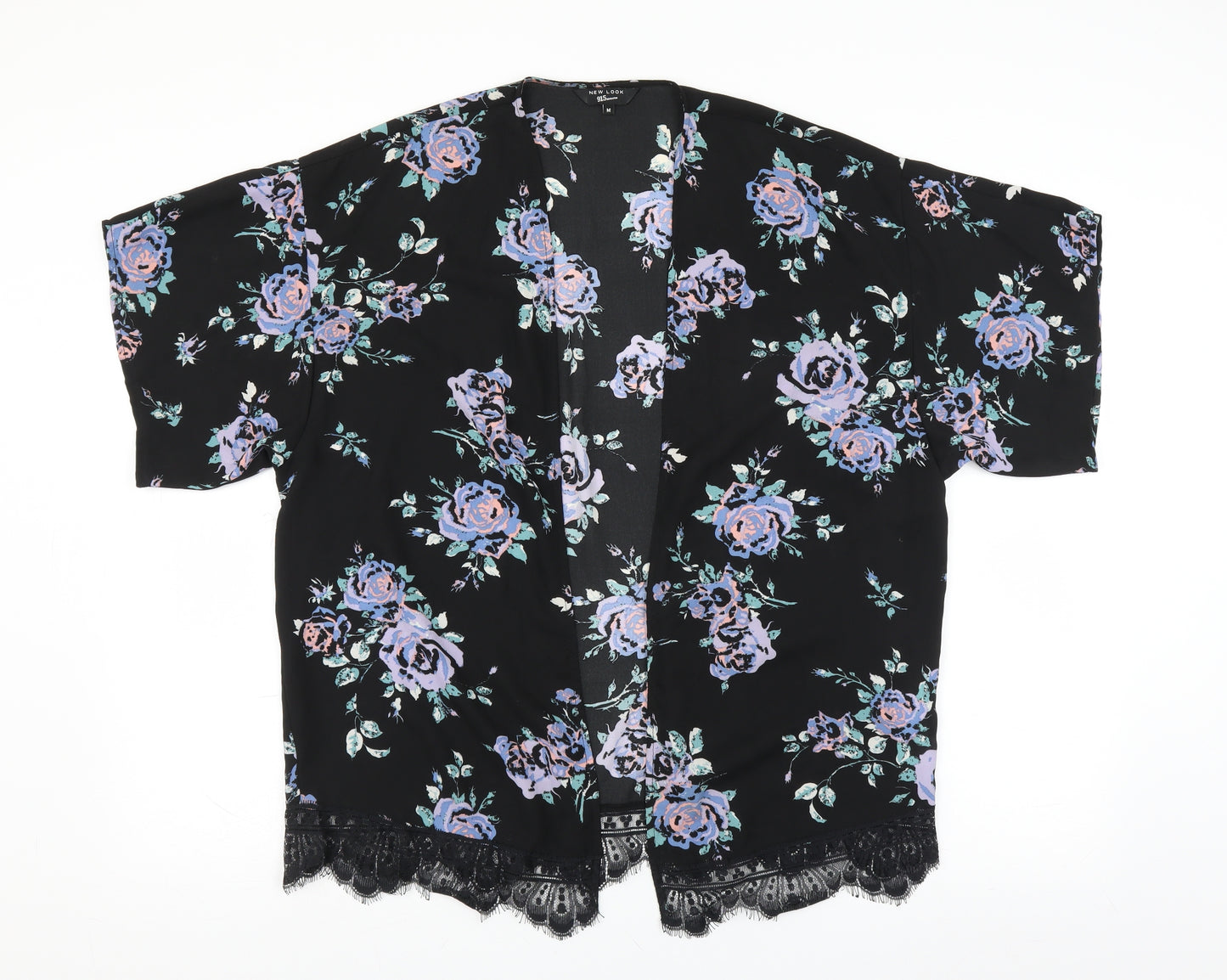 New Look Womens Black Floral  Cardigan Jumper Size M  - lace hem