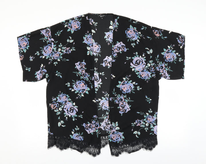 New Look Womens Black Floral Cardigan Jumper Size M - lace hem