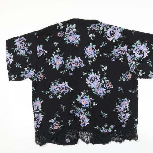 New Look Womens Black Floral  Cardigan Jumper Size M  - lace hem